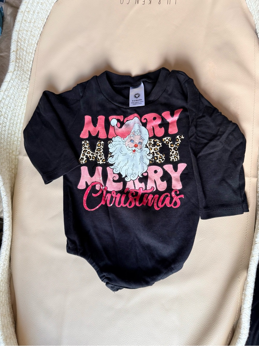 2 for $10 Black Baby Onesie "Merry Merry Merry Christmas" with Santa Graphic